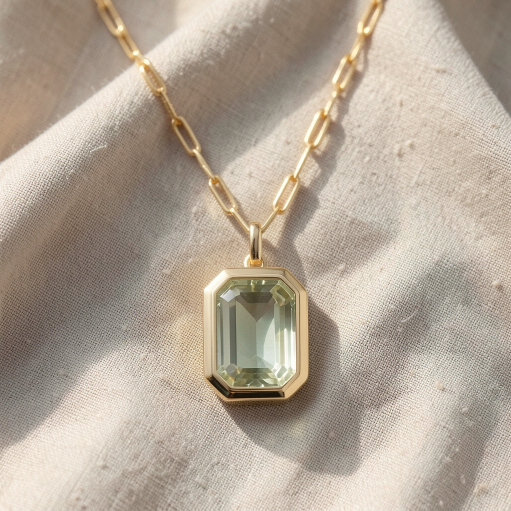 Náhrdelník s přívěskem zeleného ametystu brusu emerald